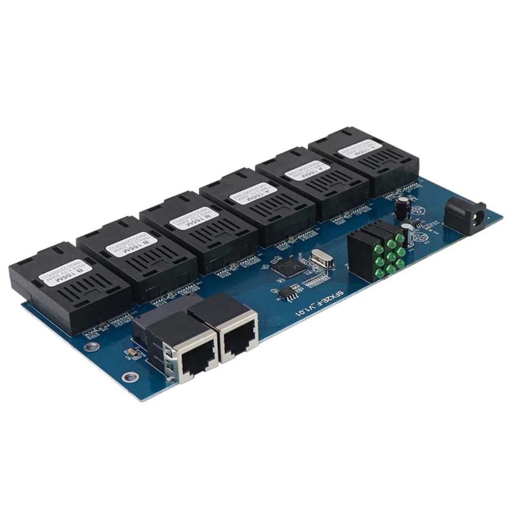 100Mbps Optoelectronic Converter with 6 Fiber Interfaces and 2 PoE Ethernet Ports for 10/100Mbps Network Extension