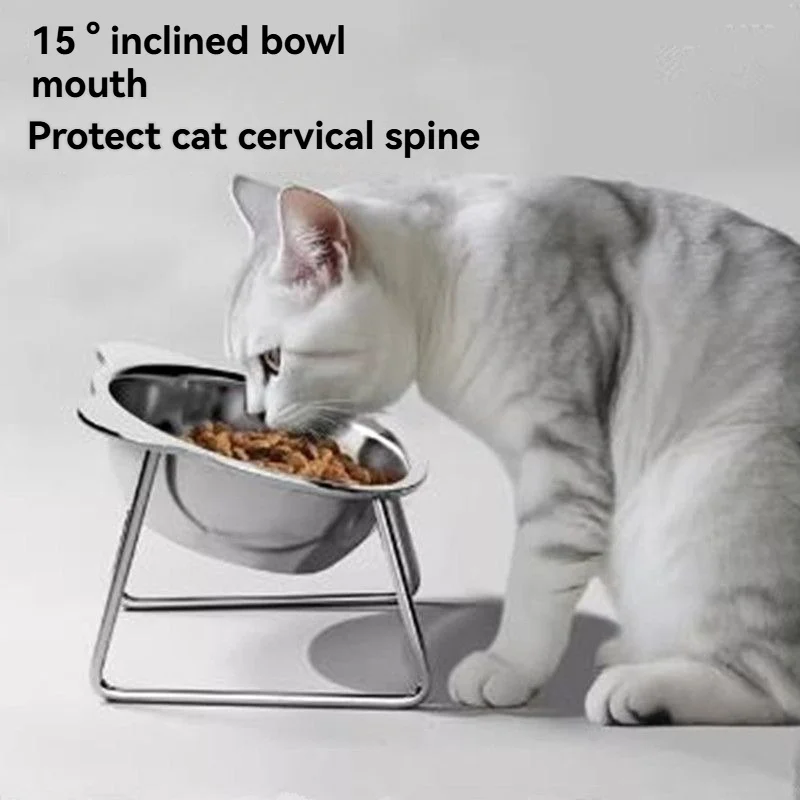 Stainless Steel Pet Bowl Slanted Anti Cervical Spondylosis for Cats and Dogs Dual Use Feeder
