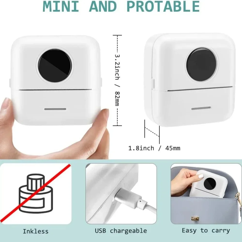 

Pocket Printer Wireless BT Thermal Printers with 1 Rolls Printing Paper Portable Inkless Printer Bluetooth Sticker Maker