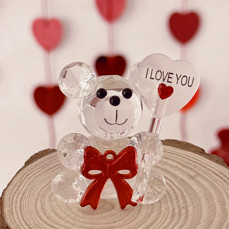 

I Love You Crystal Bear Valentines Day Gift Glass Artificial Rose Flower Mothers Day Wedding Party Baby Shower Gift for guests