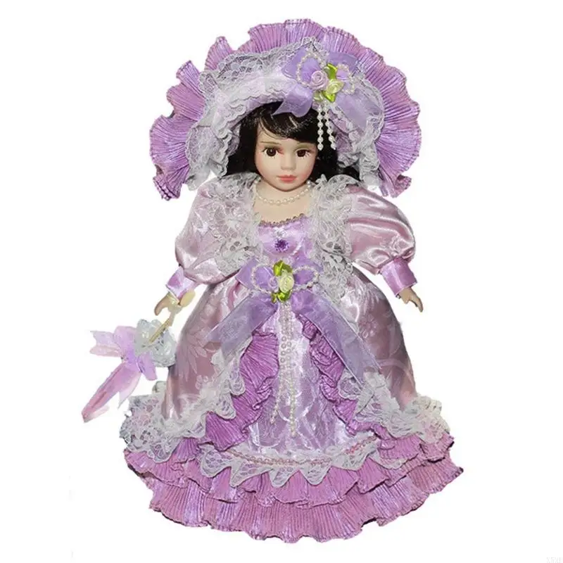 

X5XE 12 inches Elegant Victorian Porcelain for Doll with Stand Little Girl People Fig