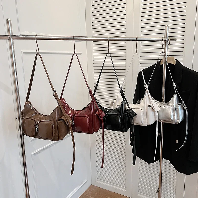 Sewing Thread Pu Zipper Shoulder Bags Basic Style Versatile Sense of Luxury 2024 Hot Sale Solid Color Crossbody Bags for Women