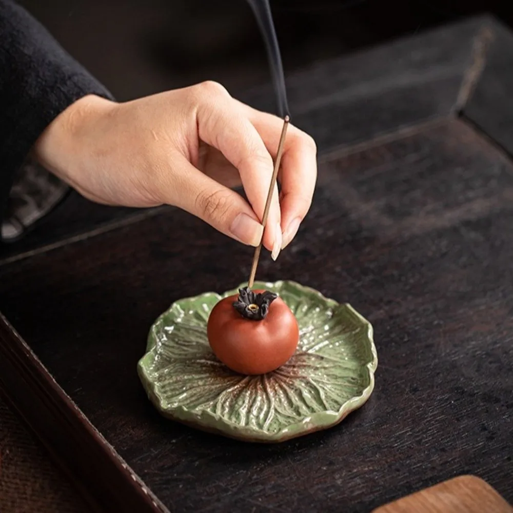 Lucky Fruit Persimmon Persimmon Lotus Incense Burner Zen Chinese Style Sleep Aid Lotus Tabletop Incense Base Desk Decor Ornament
