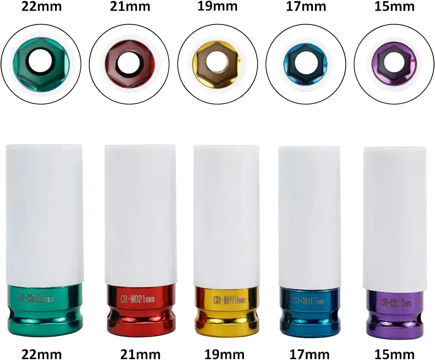 New Drive Wheel Protector Impact Socket Impact Sleeve Set Durable Plastic Sleeves 15mm, 17mm, 19mm, 21mm, and 22mm