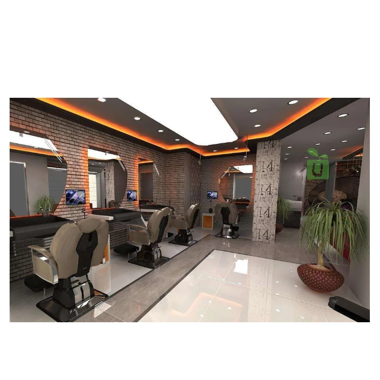 Eye-attaching And Wooden Barber Hair Styling Shop Decoration Beauty Barber Store Furniture Customized Barber Station Counter