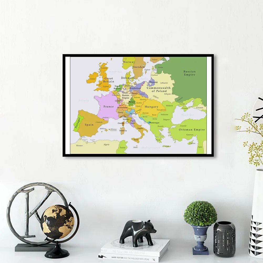 84*59cm mapa Europy w 1700-1850 Retro Wall Art plakat na płótnie malarstwo klasa dekoracja wnętrz materiały do nauki