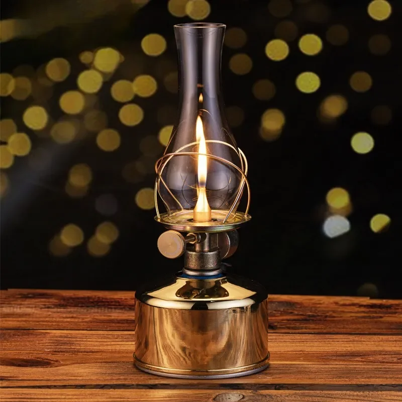 Vintage Outdoor Gas Lantern Retro Metal Camping Lamp Decorative Atmosphere Light for Garden Patio Party Shooting Props