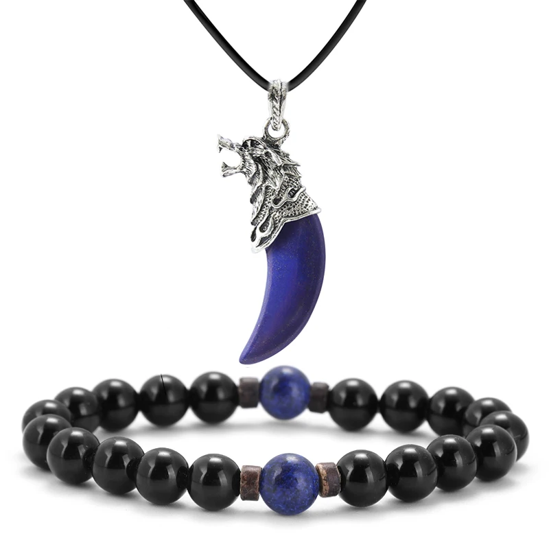 Wolf Tooth Pendant Necklace with Rose Quartz & Amethyst