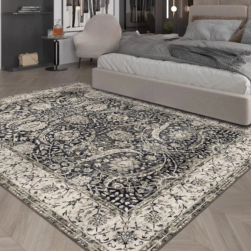 Vintage green beige square living room sofa bedside rug in bedroom