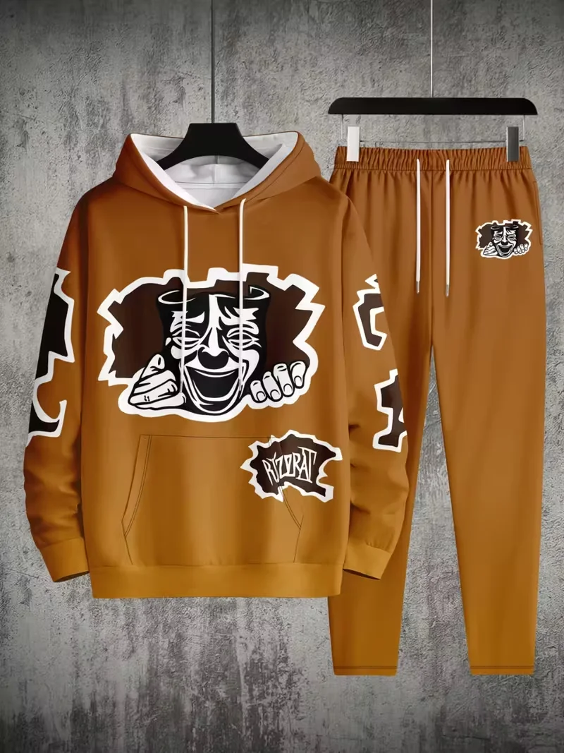 

Осенне-зимний мужской комплект, спортивный комплект, толстовка с 3D забавным узором и принтом, комплект из 2 предметов, спортивный костюм, модные уличные толстовки, костюмы