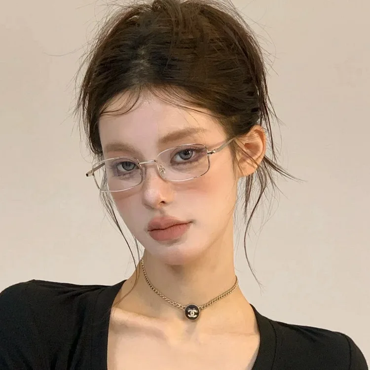 

Y2K Metal Small Square Frame Glasses Women's Girls Fashion Reading Glasses Myopia Eyewear Decorative Anti-blue Light Eyeglasses