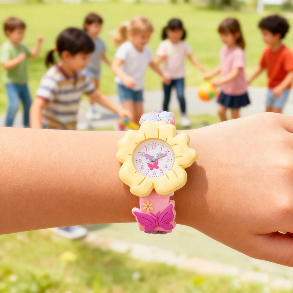 ساعة كوارتز سيليكون ملونة لطيفة على شكل زهور للأطفال، حزام سيليكون آمن، مريح لحفلات أعياد ميلاد الأطفال/الارتداء اليومي/اللعب في الهواء الطلق #1
