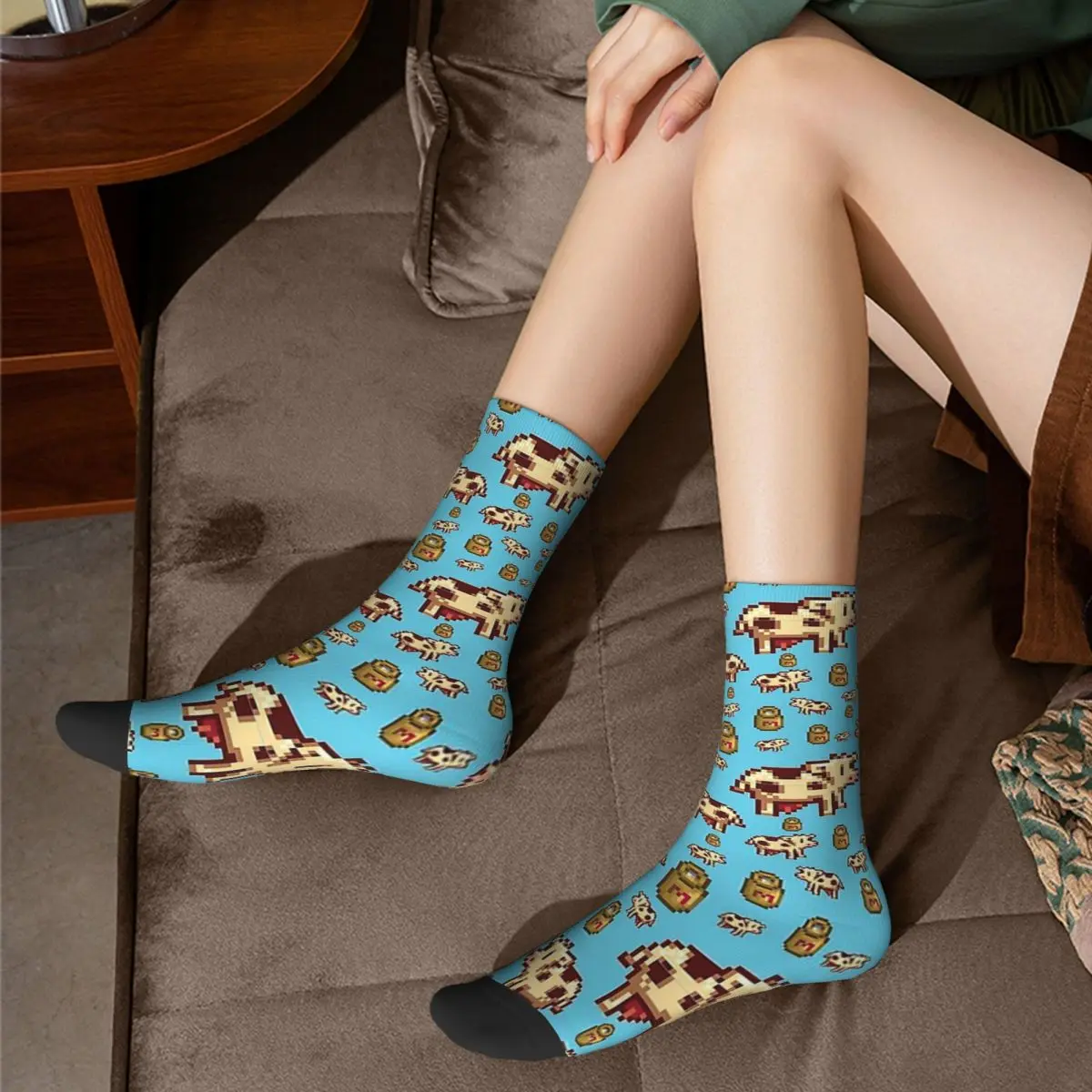 Cows Stardew Valley Popular Game Kawaii Socks Shopping Cartoon Pattern Socks