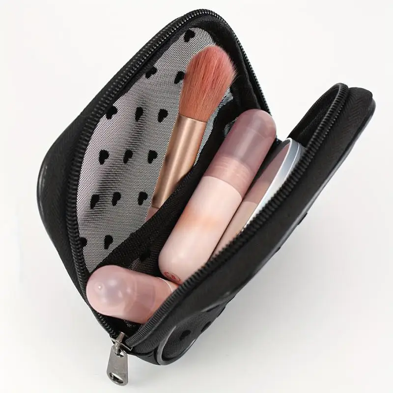 Custodia per pennelli per trucco Borsa per cosmetici in tessuto a rete Tasca con cerniera Borse per trucco Multifunzionale per donna Rossetto Chiave Moneta