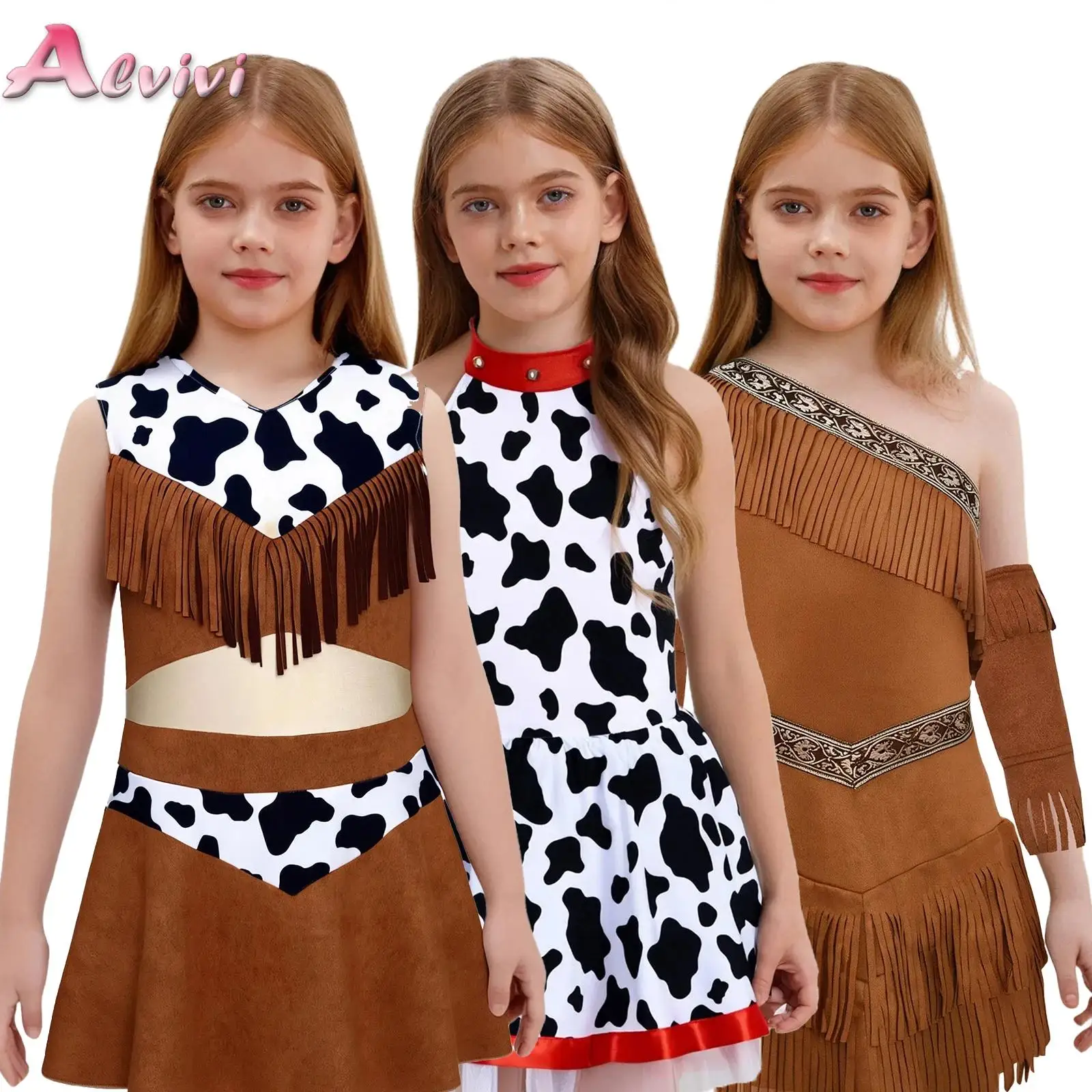 

Kid Girls Western Cowgirl Dresses Cowboy Costume Children Xmas Carnival Purim Cosplay Halloween Carnival Event Party Dress Up