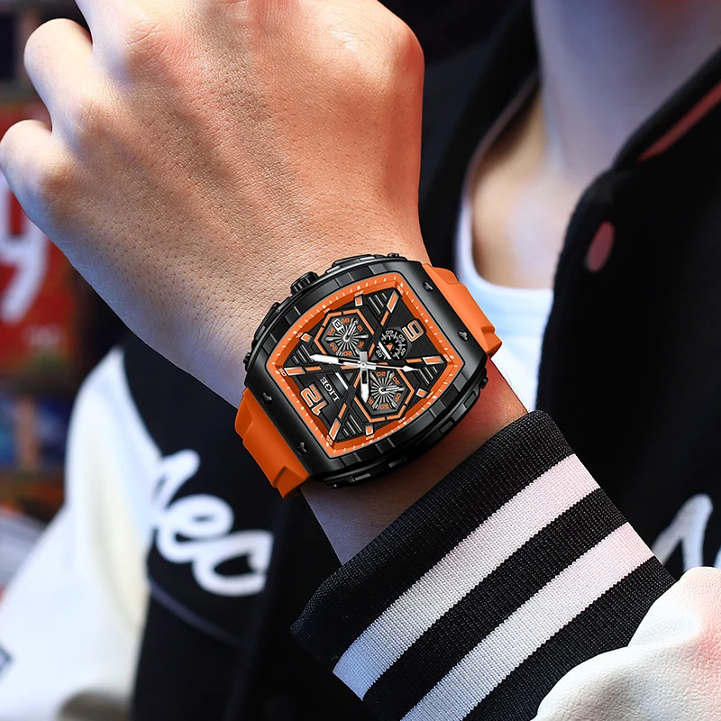 Luxury Watch Men LIGE Brand Fashion Wristwatch Luminous Large Dial Watch Square Quartz Sports Mens Watches Waterproof Date Clock