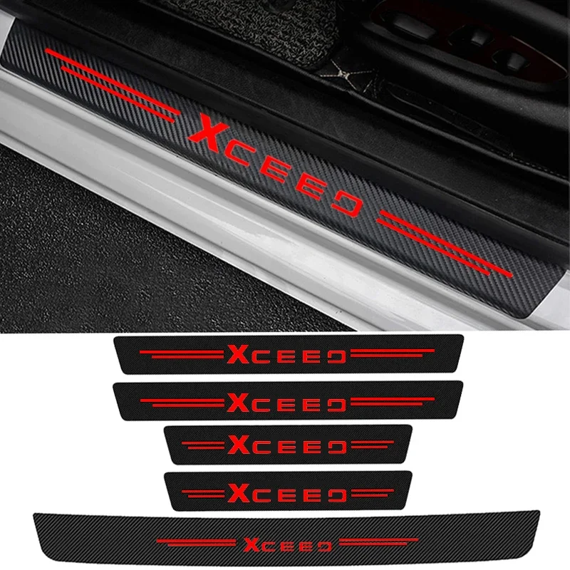 Carbon Fiber Anti Scratch Sticker Car Door Sill Protector Plate for KIA XCEED Logo Badge Rear Trunk Threshold Bumper Guard Strip