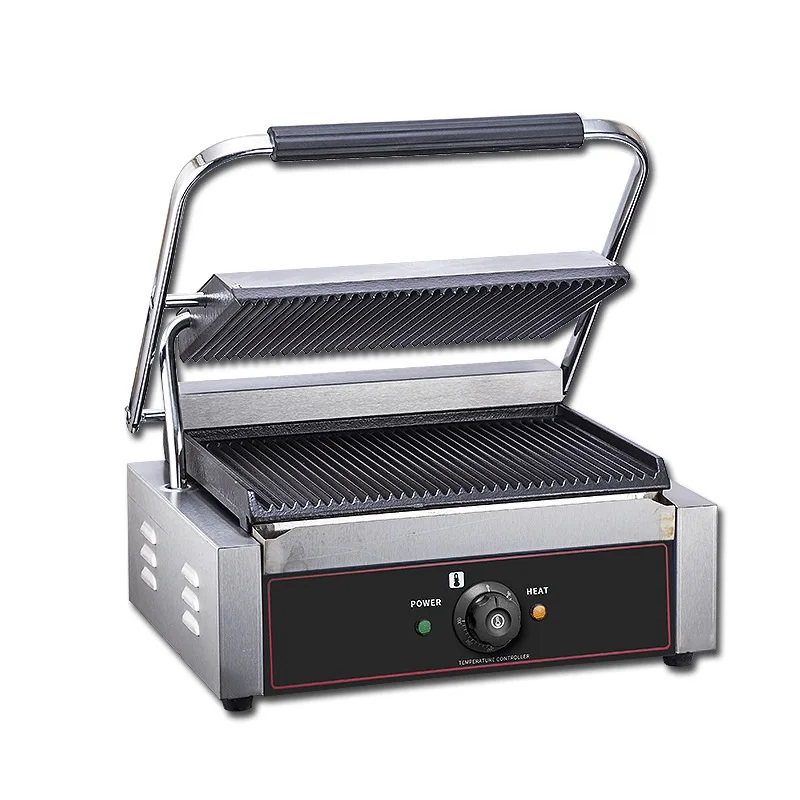 New  Commercial Electric Contact Grill All Grooved Double Grill Panini Turkey Panini Grill for Kitchen and Home Use on Sale