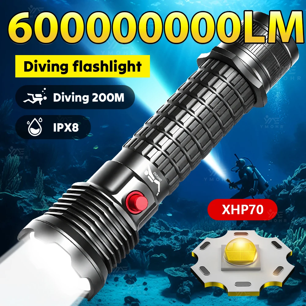 

XHP70 High Power Diving Flashlight USB Rechargeable Waterproof Aluminum Dive Laser Torch Diving Lantern Powered Underwater Lamps
