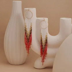 Bohemian style metal beaded earrings with gradient color, perfect combination of metal and handcrafted earrings