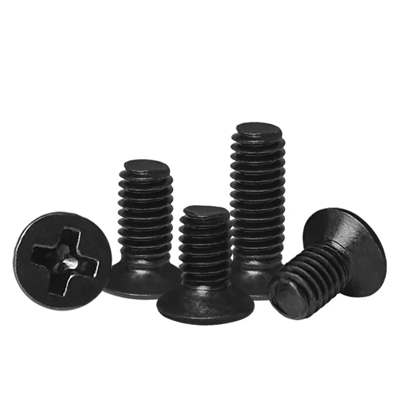 25/50/100 قطعة M1.2 M1.4 M1.6 M1.7 M2 M2.5 M3 M4 صغير صغير أسود الكربون الصلب الصليب فيليبس شقة رئيس غاطسة مسمار لولبي الرأس