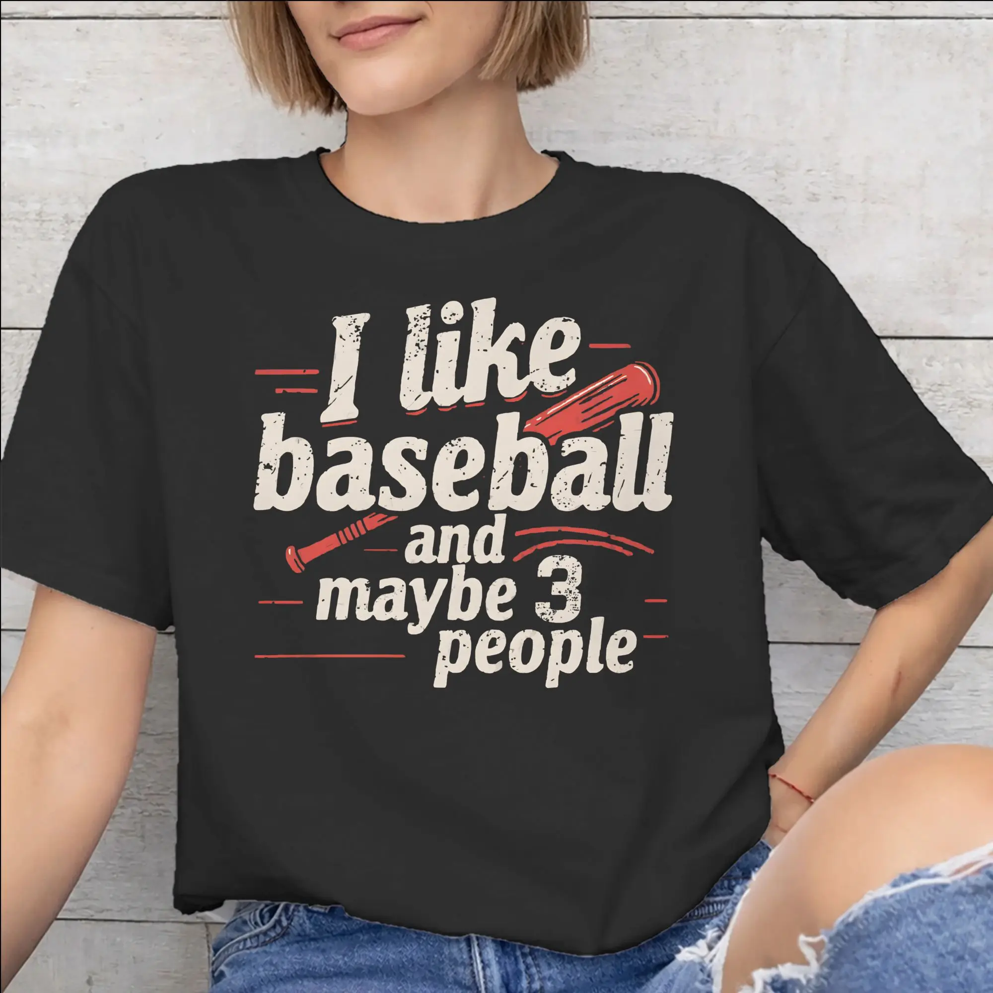 New Arrival I Like Baseball And Maybe 3 People   T Shirt For Unisex  Cotton T-shirts Short Sleeve Clothing