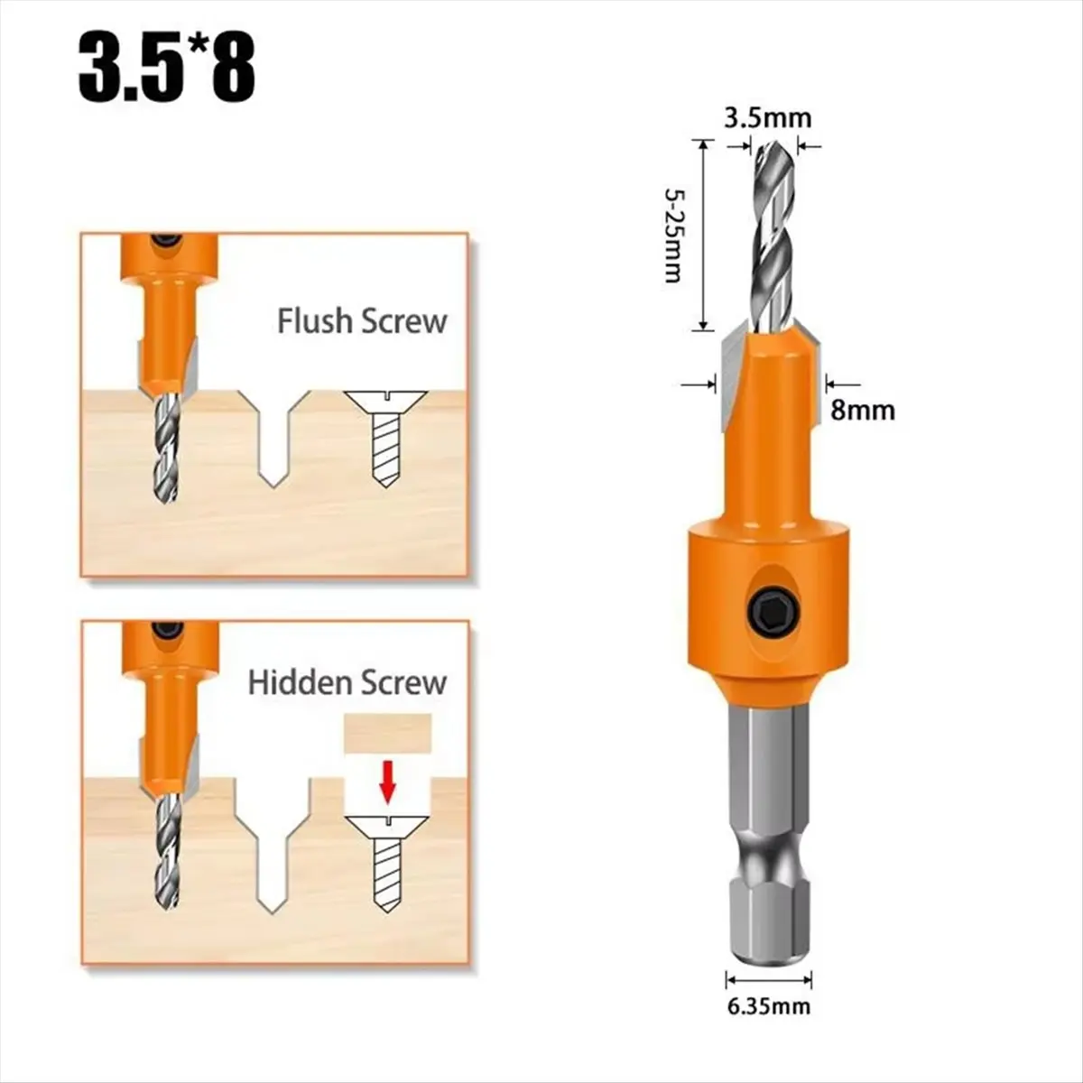 

ABNH 7pcs Hexagonal Shank Woodworking Countersunk Heads Drill, Hidden Screw Hole Double-Edged Drilling Countersunk-Head Drill