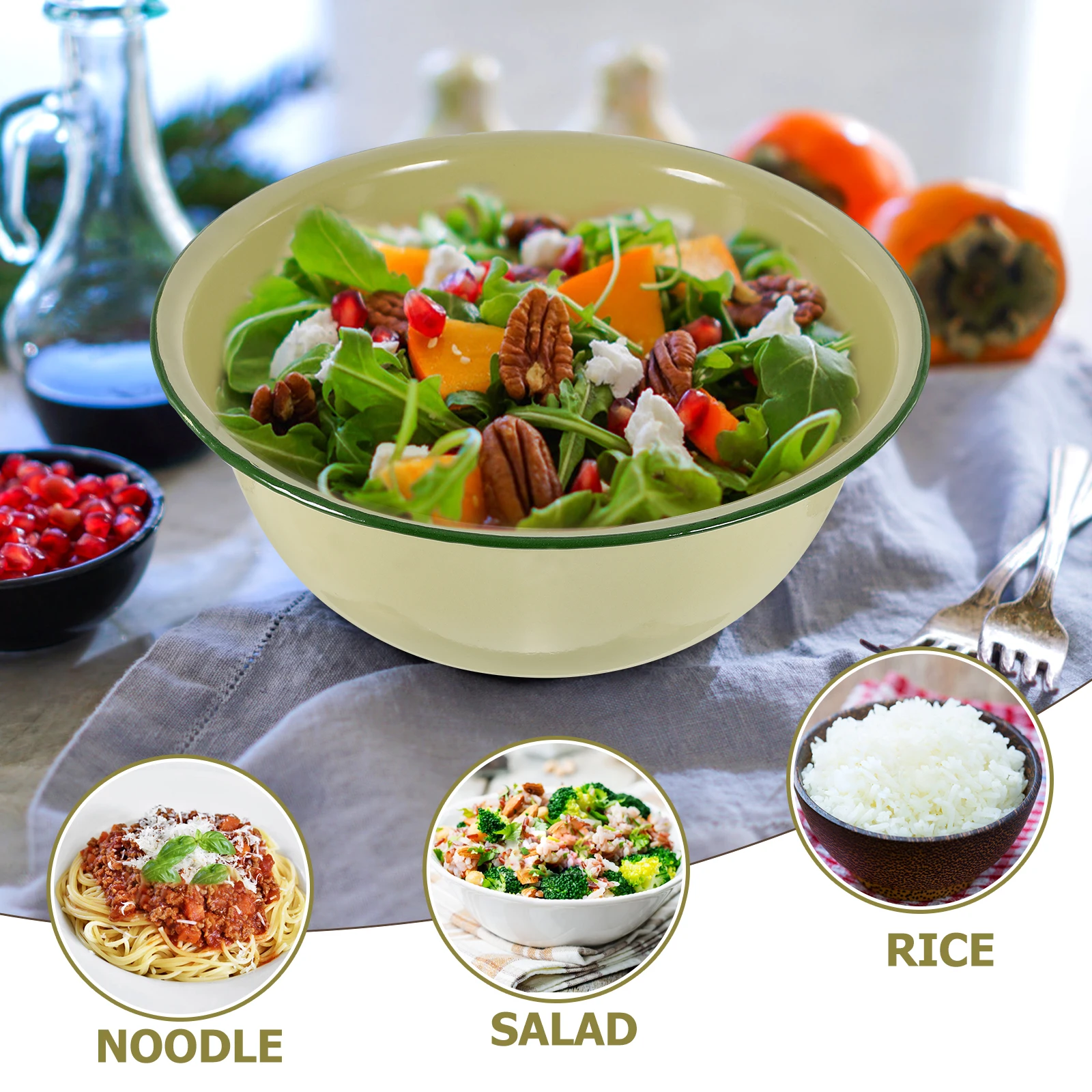 

2Pcs Vintage Enamel Basins Retro Design Food Storage Bowls Multi Functional Kitchen Household Soup Bowls Enamel Basin