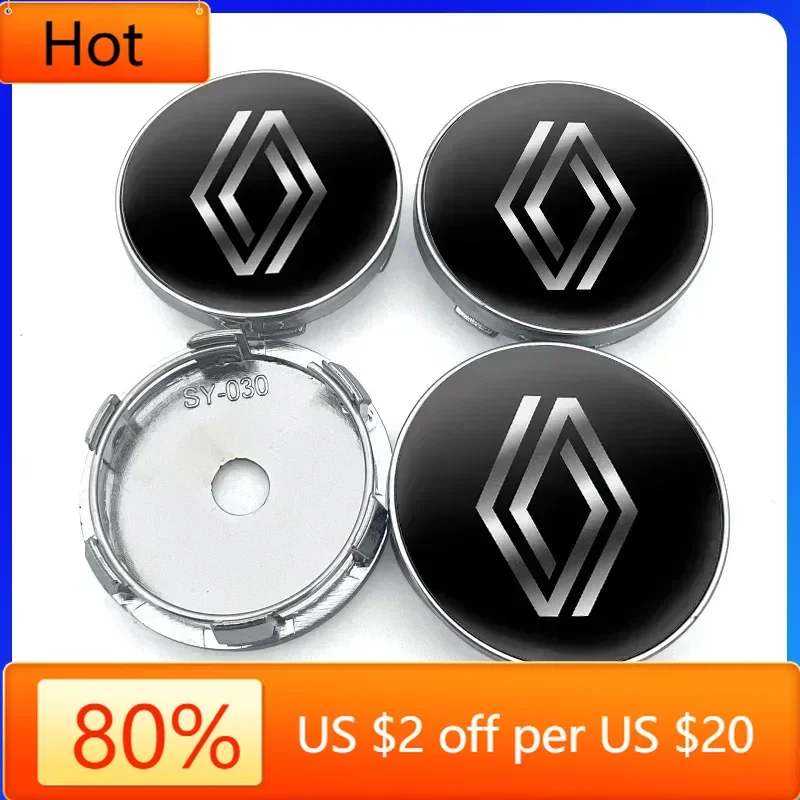 

2026 Hot For Renault Interior Stickers 4Pcs 60mm For Renault Clio Laguna 2 Megane 2 3 Duster Logan Captur Car Wheel Center Hub C