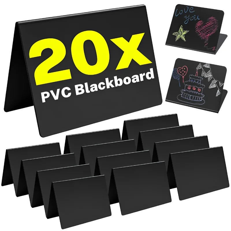 20/5PCS Mini Tableau Noir en PVC, Panneau d'Affichage pour Menus, Étiquettes, Messages, Tableau à Craie Recyclable, Décoration pour Buffet, Mariage, Fête, Ornements, Accessoires de Memo