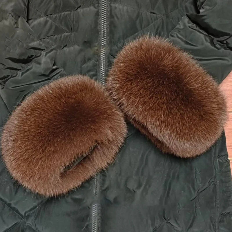 Puños de piel de zorro auténtica para mujer, calentador de brazo de felpa a prueba de viento, mangas para muñeca, guantes, pulsera con pompón, accesorio para mangas