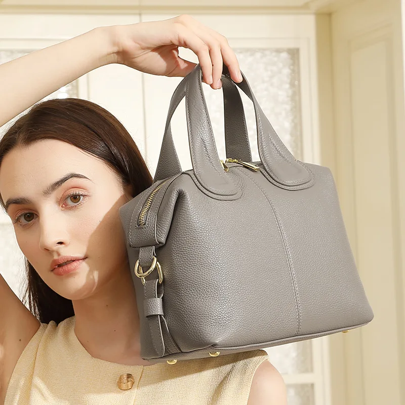 

Genuine Leather Women's Bag Top Layer Cowhide Boston Versatile Soft Leather Hand-held Shoulder Crossbody Designer Luxury Bag