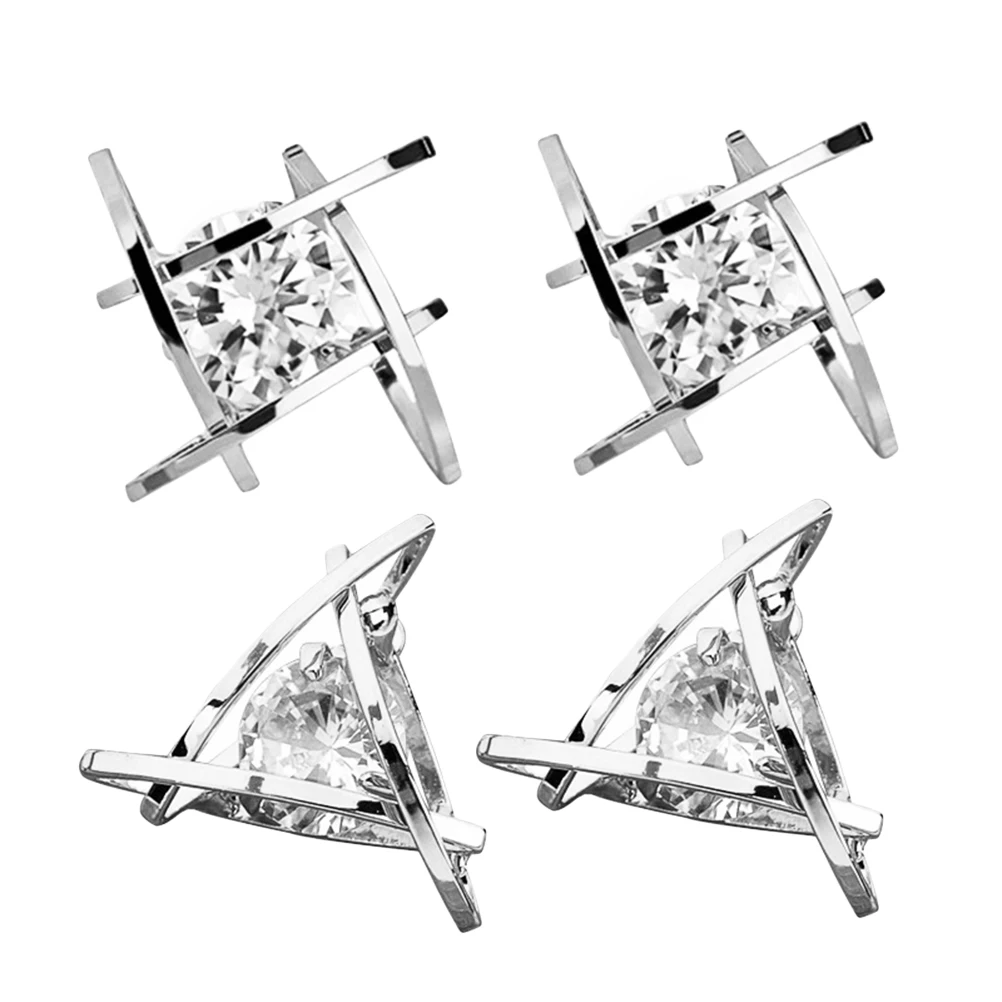 

2 Pairs Copper Earrings Women Square Zircon Silver Color Stud Creative Jewelry Gifts for Birthday Christmas Valentine