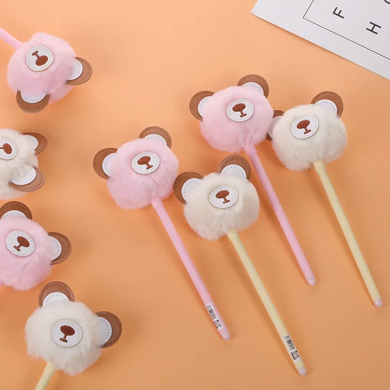 

12pcs Korea stationery creative cute cartoon bear fur ball pen cute pen gel pen wholesale for primary school students