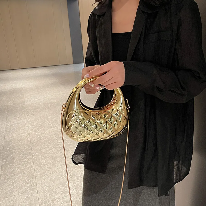 Evening Clutch Bags For Women 2024 Luxury Designer Purses And Handbags Golden Wedding Dinner Party Round Handle Wrist Bag