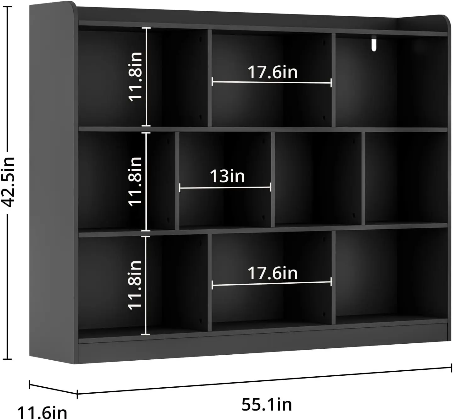 Black Bookshelf, Wood Bookcase with 3 Tier Open Shelves, 10-Cube Minimalist Storage Shelf for Living Room, Bedroom, 55.1