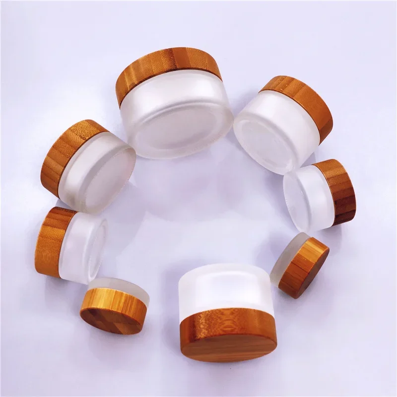 

Natural Bamboo Cosmetic Packaging Frosted Glass Jar eye cream hand cream jar