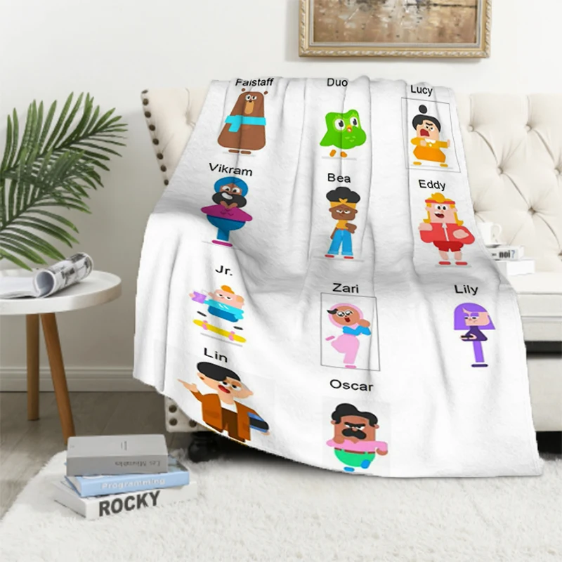 

Kawaii Duolingo Green Owl Plushie of Duo The Owl Throw Camping Blanket Cuddly Fluffy Soft Blankets & Throws Luxury Cover Downy
