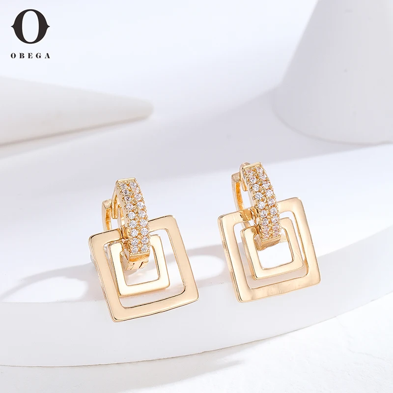 Obega Hollow Geometric Metal Double Rhombus Square Drop Earrings for Women Fashion Long Brincos Wedding Party Jewelry Gift