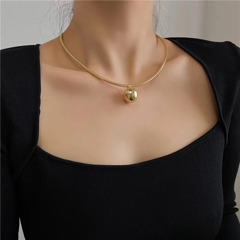 2023 New Round Ball Pendant Stainless steel Chockers Torques Sexy Exaggerated Necklace of Korean Women Fashion Jewelry For Gifl