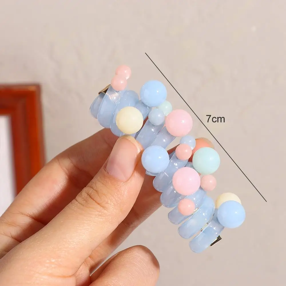 Beads Telephone Line Hair Rope Straight Elastic Transparent Ponytail Holder Korean Style Rubber Band Pearl Hair Ring Party