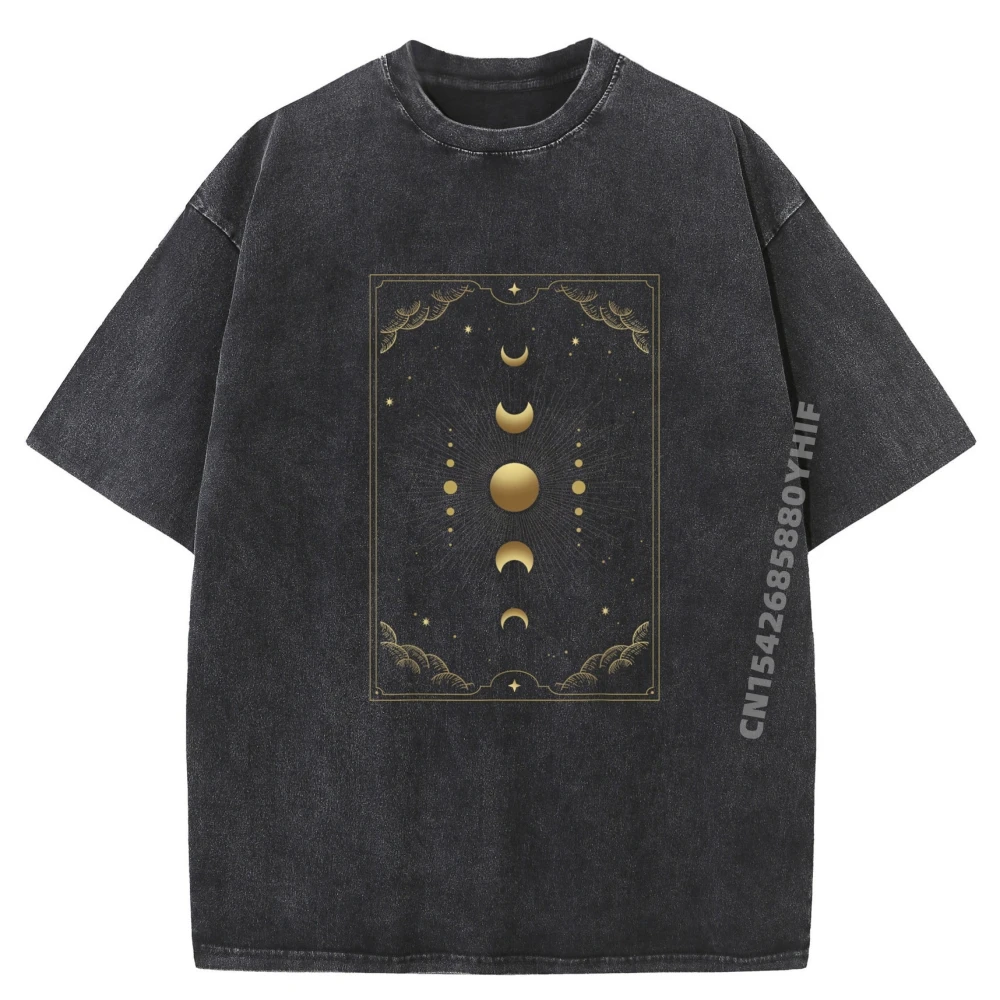 

Mens Printed Tees Magical Crescent Moon Tarot Card Engraving Graphic Tshirt Men Youth Men's Streetwear Washed T-Shirts