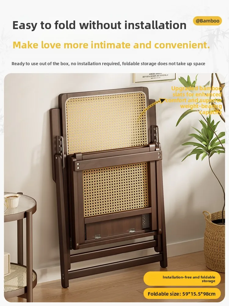 Rattan Woven Folding Recliner No Assembly Required Sit Sleep Dual Use Leisure Lazy Chair for Balcony Home Elderly Use
