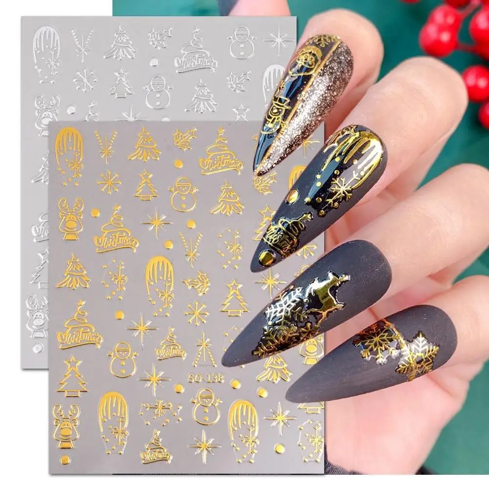 

Christmas Collection Nail Stickers Bronzing Xmas Tree Snowflake DIY Nail Art New Year Manicure Decal For Sweet Cool Girl