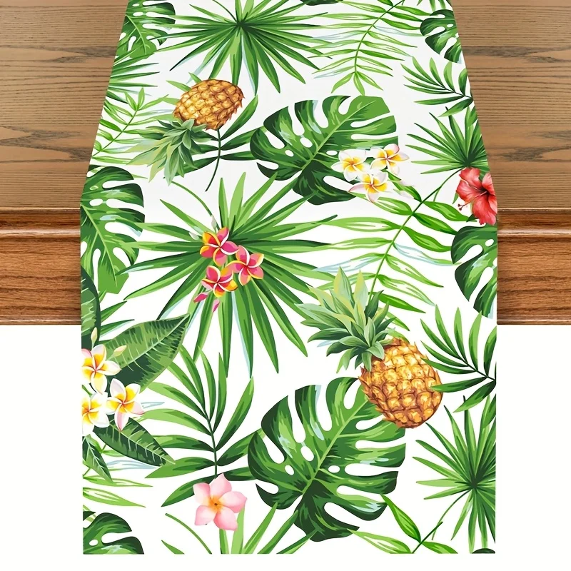 Tropical Pineapple Palm Leaves Linen Table Runner Home Decor Summer Hawaiian Hibiscus Flowers Plants Table Runners Party Decor