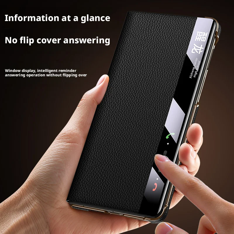 Genuine Leather Case For Huawei Mate X7 X6 X5 X3 Dual axis full package Smart Touch View Flip Wake Up Sleeping Capa Holder Cover view 5