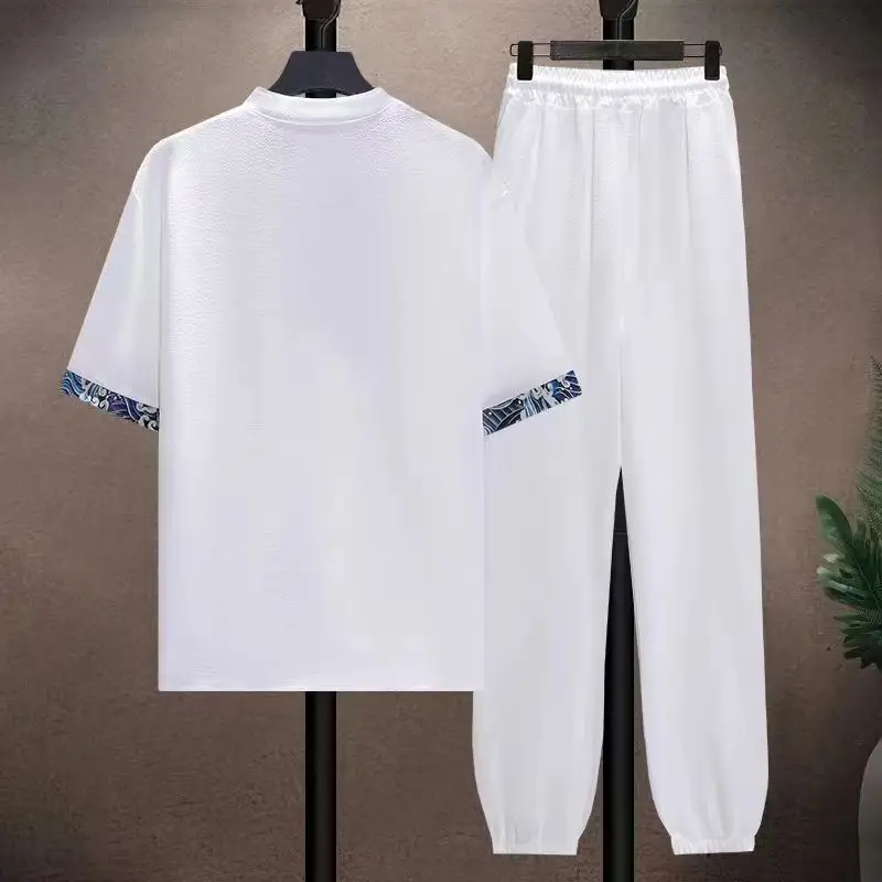 (Shirt + trousers) 2024 summer shirts men fashion Cotton shirts men's breathable sets High quality shirts Two Piece size M-5XL