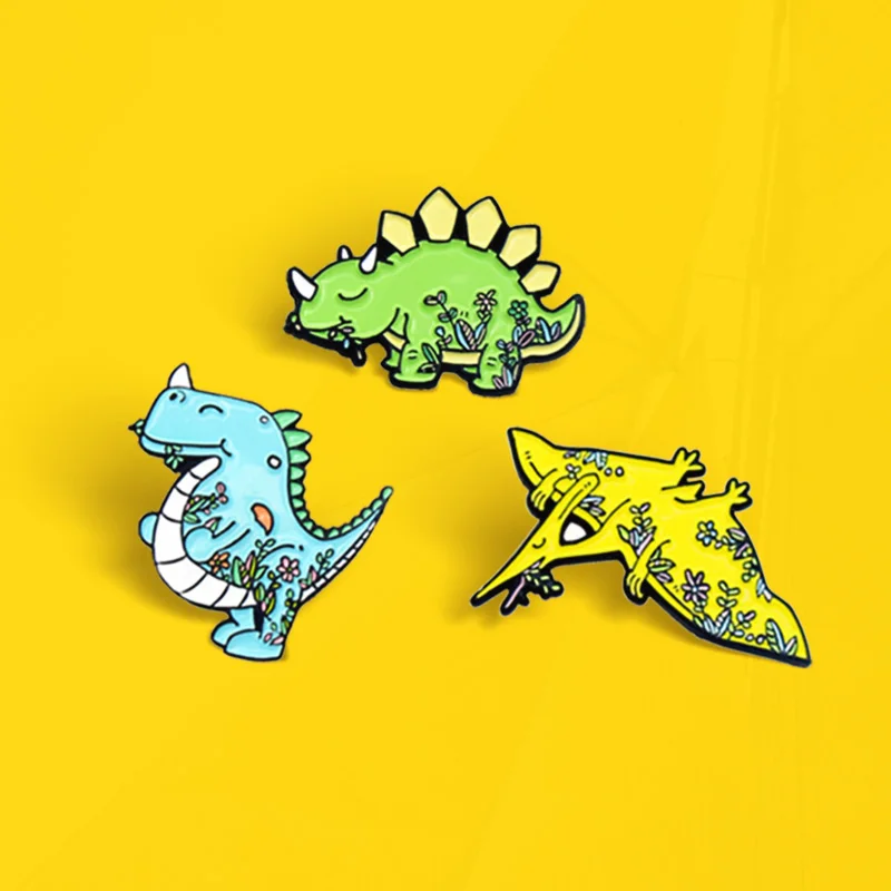 Pterosaur Tyrannosaurus Pines Bag Clothes Lapel Pins Jewelry Gift Kids Forest Dinosaur Enamel  Pins Custom Cute Animal Badge