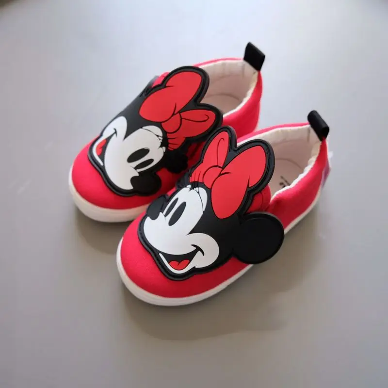 Disney Minnie Mouse Baby Kid\'s Canvas Shoes Cartoon Mickey Minnie Shoelace Soft Sole Anti-slip Outdoor Casual Canvas Shoes