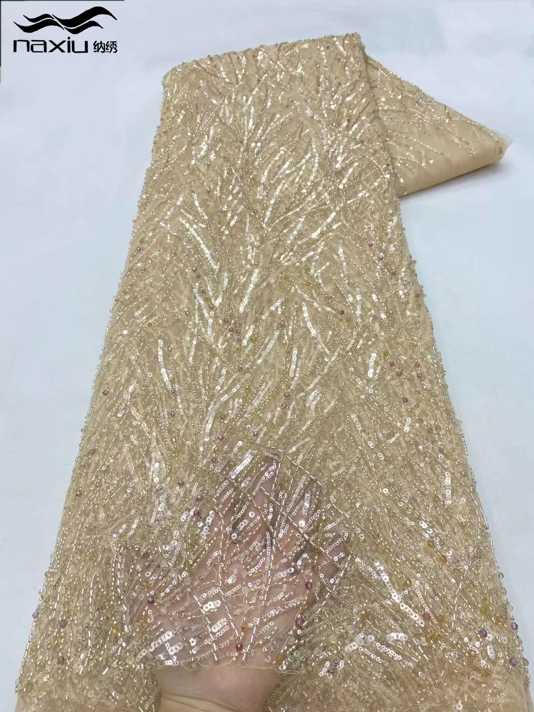 Madison African Lace Fabric 2024 Sequins Beaded Embroidery Groom Nigerian Bridal High Quality French Heavy Lace Fabric For Dress